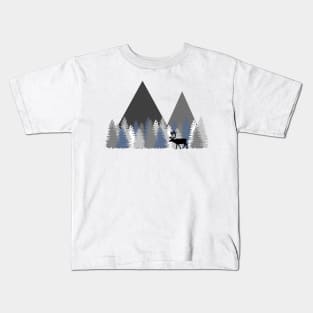 Caribou Trees Mountains Kids T-Shirt